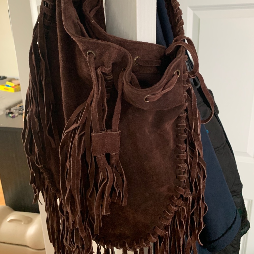 Brown suede extra large purse